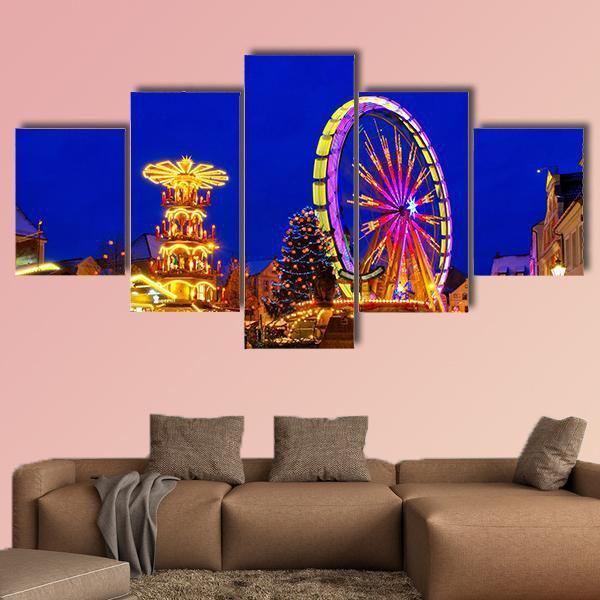 Cottbus Christmas Market Canvas Wall Art-5 Star-Gallery Wrap-62" x 32"-Tiaracle