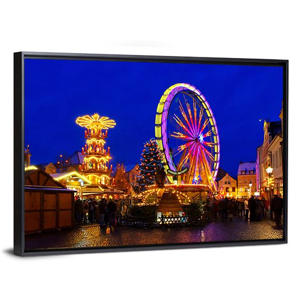 Cottbus Christmas Market Canvas Wall Art-3 Horizontal-Gallery Wrap-25" x 16"-Tiaracle