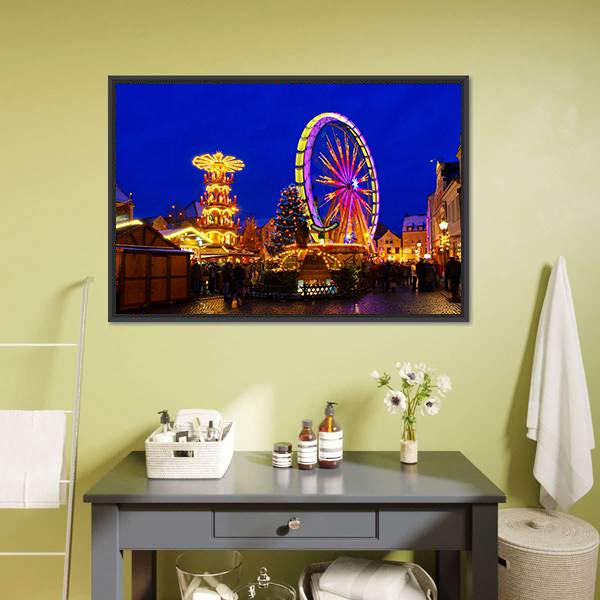 Cottbus Christmas Market Canvas Wall Art-3 Horizontal-Gallery Wrap-25" x 16"-Tiaracle