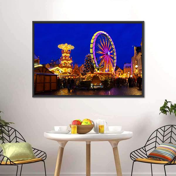 Cottbus Christmas Market Canvas Wall Art-1 Piece-Floating Frame-24" x 16"-Tiaracle