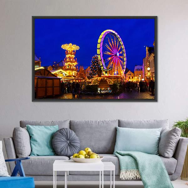 Cottbus Christmas Market Canvas Wall Art-3 Horizontal-Gallery Wrap-25" x 16"-Tiaracle