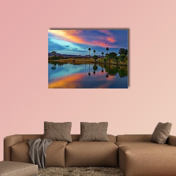 Cotton Candy Floating Over River Canvas Wall Art-1 Piece-Gallery Wrap-48" x 32"-Tiaracle