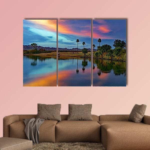 Cotton Candy Floating Over River Canvas Wall Art-3 Horizontal-Gallery Wrap-37" x 24"-Tiaracle