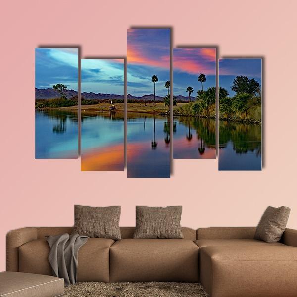 Cotton Candy Floating Over River Canvas Wall Art-5 Pop-Gallery Wrap-47" x 32"-Tiaracle