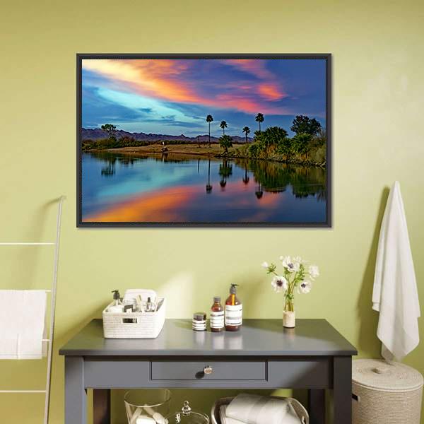 Cotton Candy Floating Over River Canvas Wall Art-3 Horizontal-Gallery Wrap-25" x 16"-Tiaracle