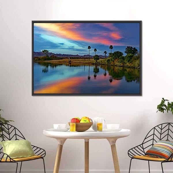 Cotton Candy Floating Over River Canvas Wall Art-1 Piece-Floating Frame-24" x 16"-Tiaracle