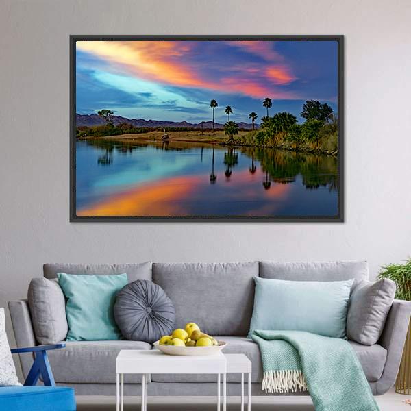 Cotton Candy Floating Over River Canvas Wall Art-3 Horizontal-Gallery Wrap-25" x 16"-Tiaracle