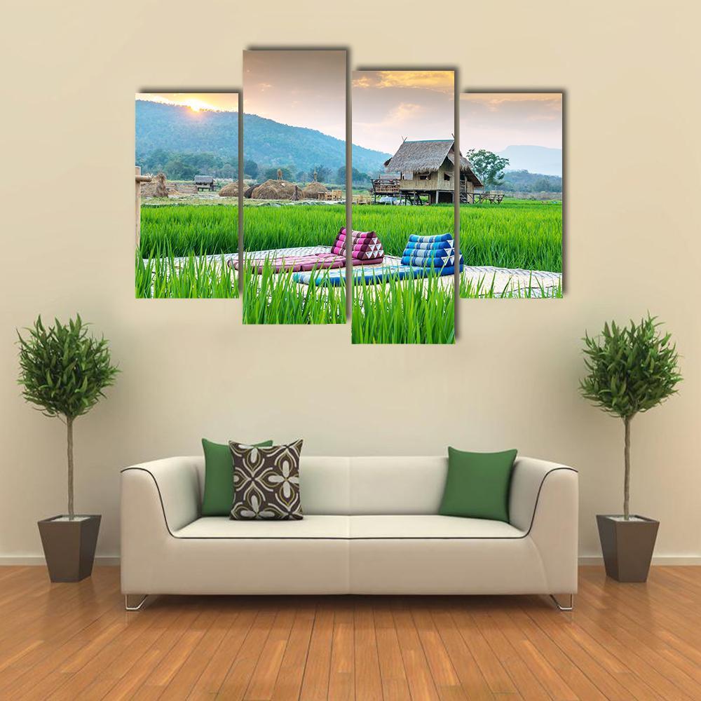Couch In Rice Field Canvas Wall Art-4 Pop-Gallery Wrap-50" x 32"-Tiaracle