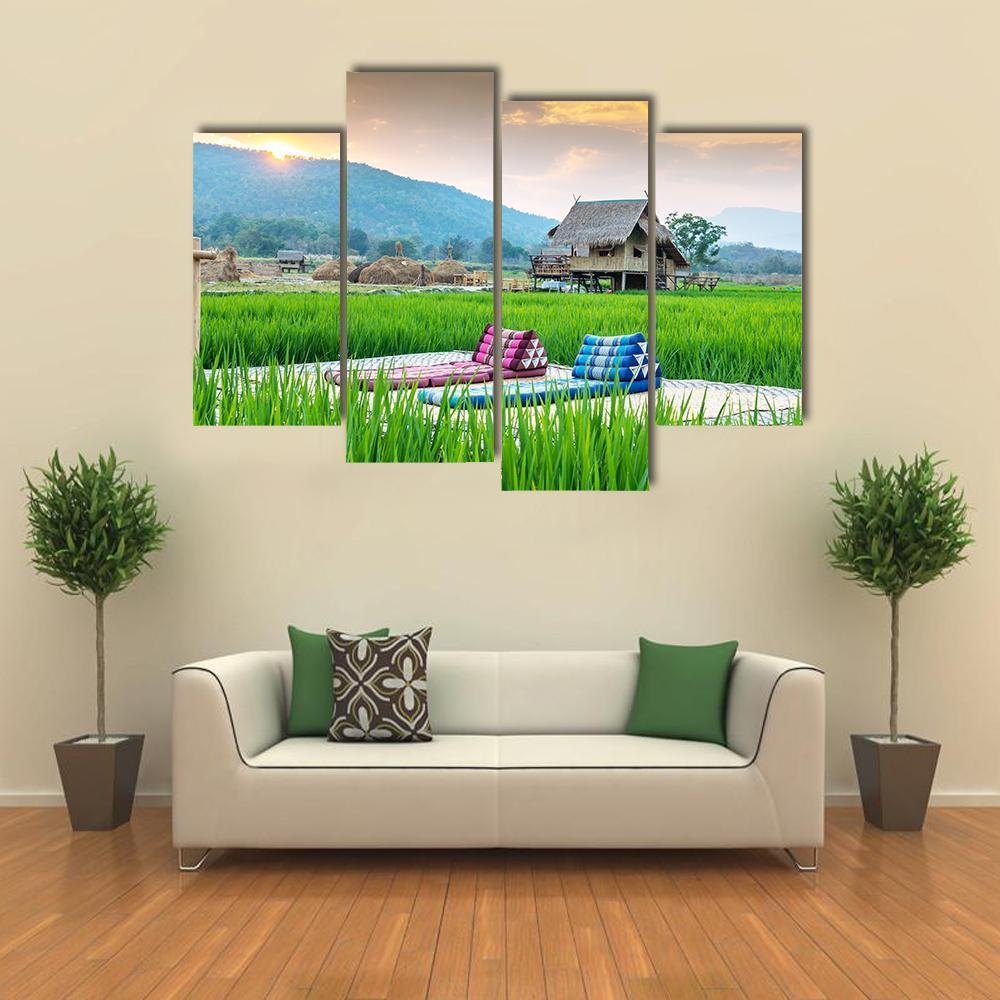 Couch In Rice Field Canvas Wall Art-3 Horizontal-Gallery Wrap-37" x 24"-Tiaracle