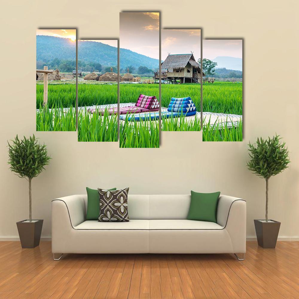 Couch In Rice Field Canvas Wall Art-5 Pop-Gallery Wrap-47" x 32"-Tiaracle