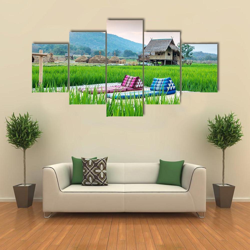 Couch In Rice Field Canvas Wall Art-5 Star-Gallery Wrap-62" x 32"-Tiaracle