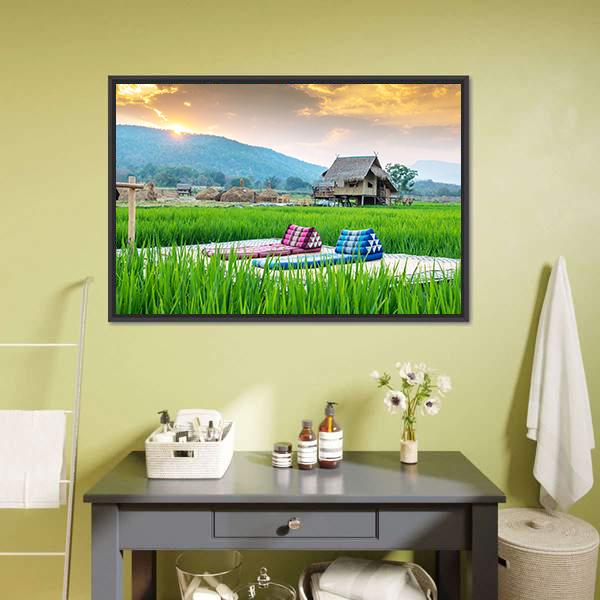 Couch In Rice Field Canvas Wall Art-3 Horizontal-Gallery Wrap-25" x 16"-Tiaracle