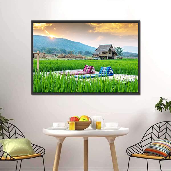 Couch In Rice Field Canvas Wall Art-1 Piece-Floating Frame-24" x 16"-Tiaracle
