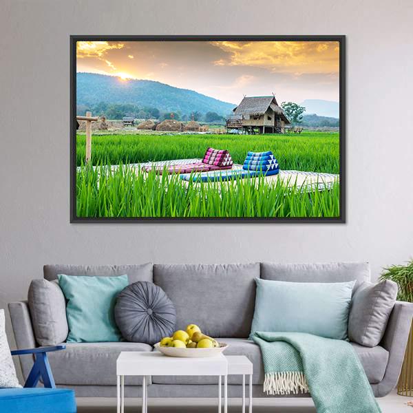 Couch In Rice Field Canvas Wall Art-3 Horizontal-Gallery Wrap-25" x 16"-Tiaracle