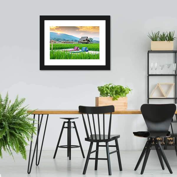 Couch In Rice Field Canvas Wall Art-3 Horizontal-Gallery Wrap-25" x 16"-Tiaracle