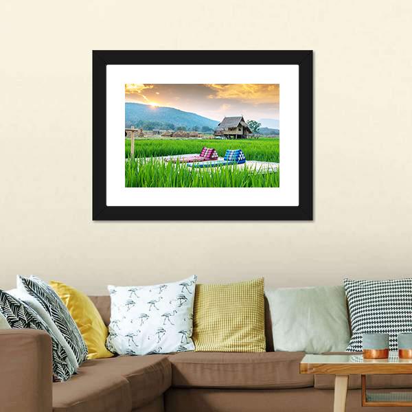 Couch In Rice Field Canvas Wall Art-1 Piece-Framed Print-20" x 16"-Tiaracle