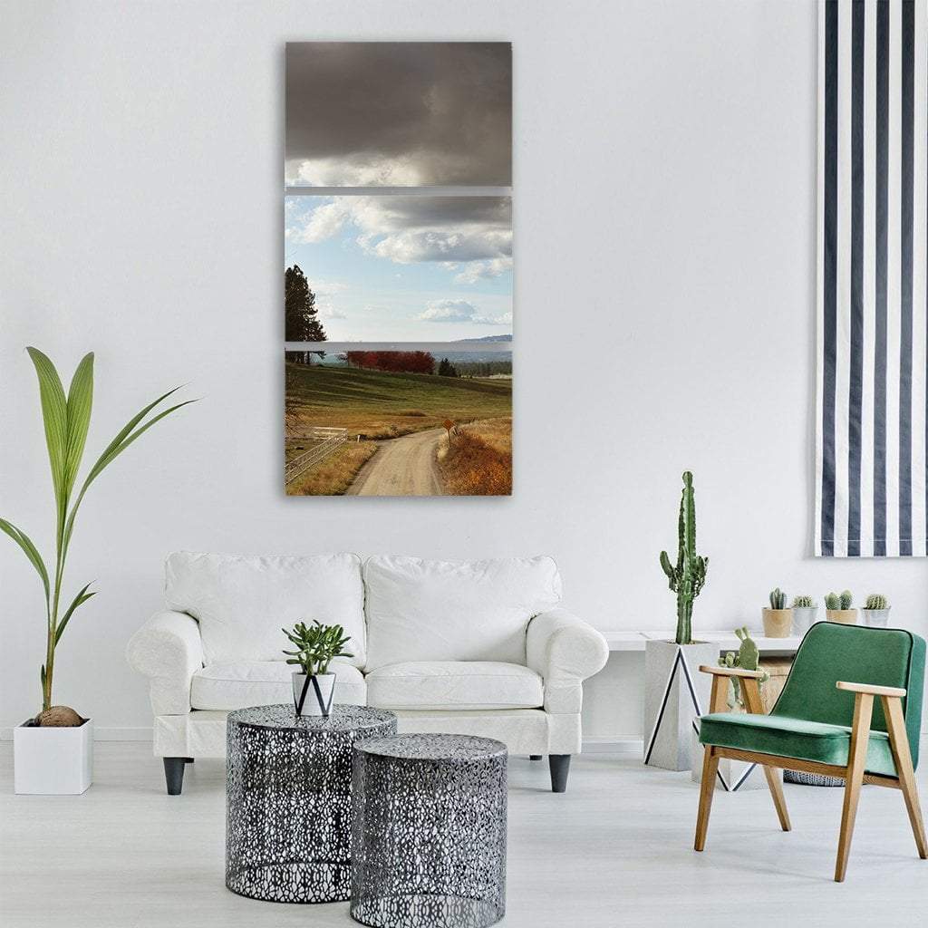 Country Road Under Clouds Vertical Canvas Wall Art-3 Vertical-Gallery Wrap-12" x 25"-Tiaracle