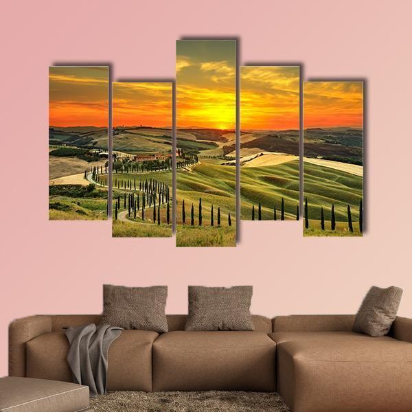 Countryside Farm Italy Canvas Wall Art-5 Pop-Gallery Wrap-47" x 32"-Tiaracle