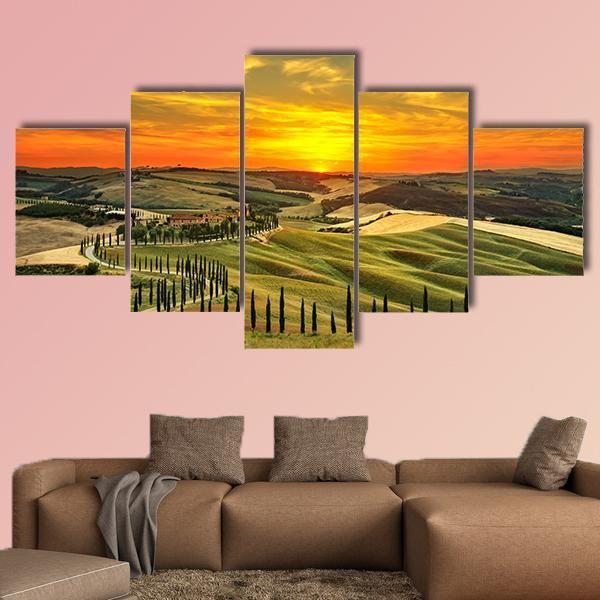 Countryside Farm Italy Canvas Wall Art-5 Star-Gallery Wrap-62" x 32"-Tiaracle