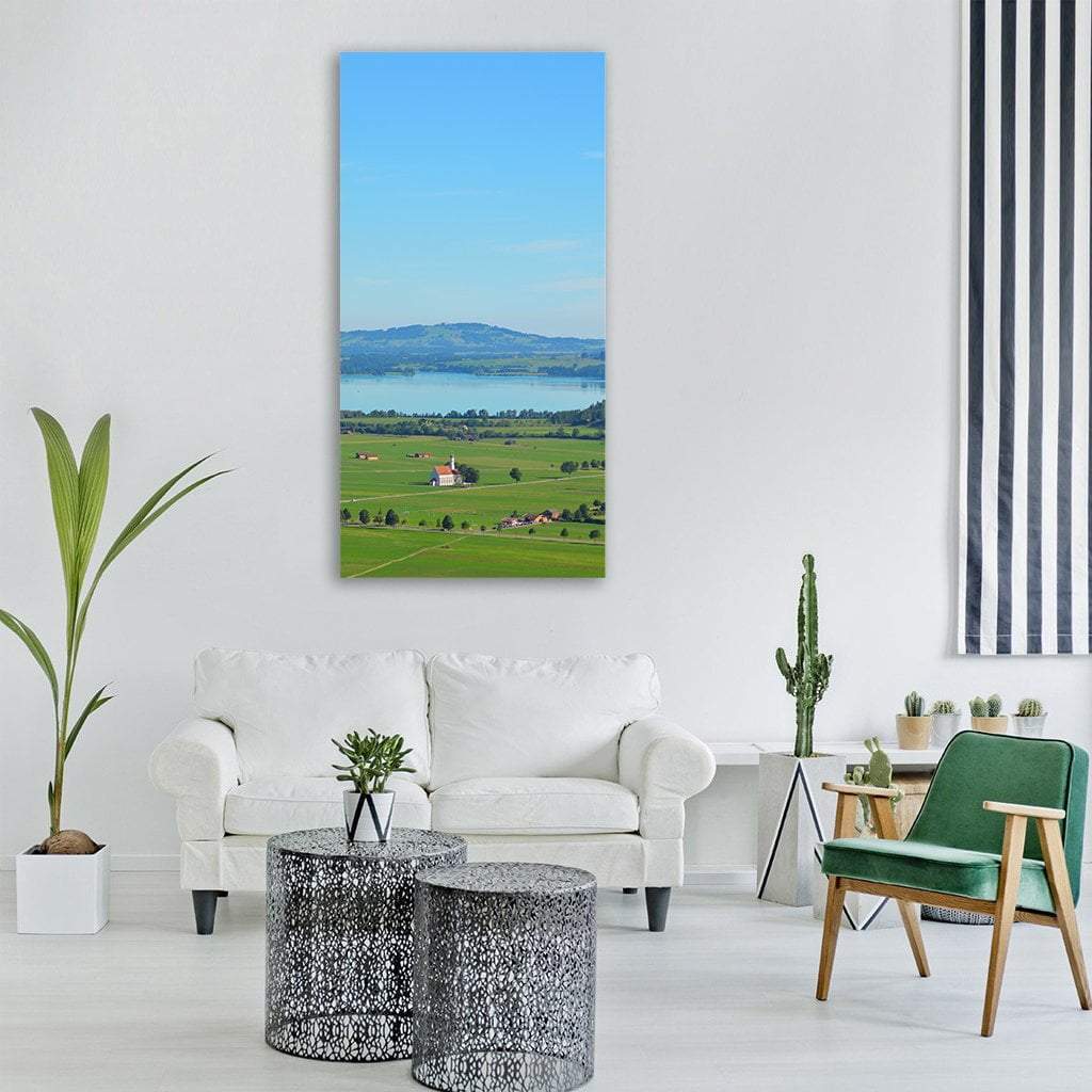 Countryside Field And Lake Vertical Canvas Wall Art-3 Vertical-Gallery Wrap-12" x 25"-Tiaracle
