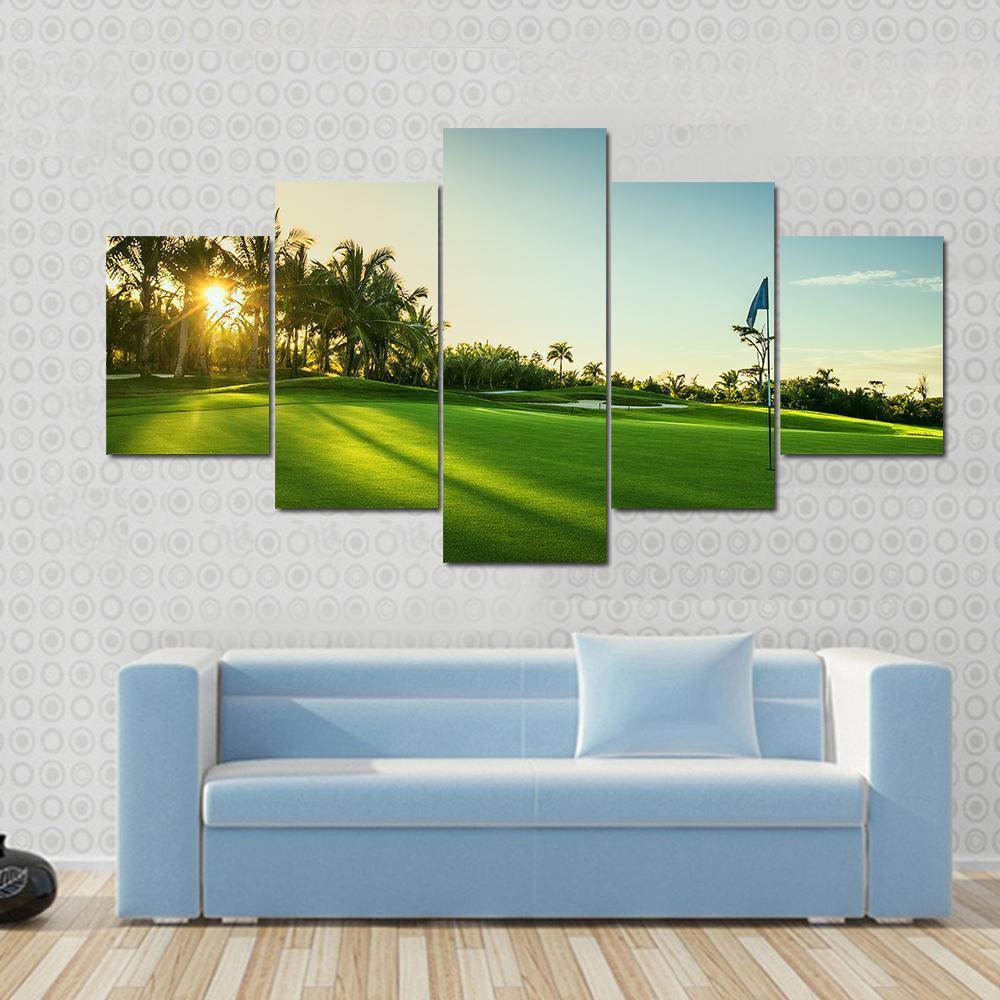 Countryside Golf Course Canvas Wall Art-5 Star-Gallery Wrap-62&quot; x 32&quot;-Tiaracle