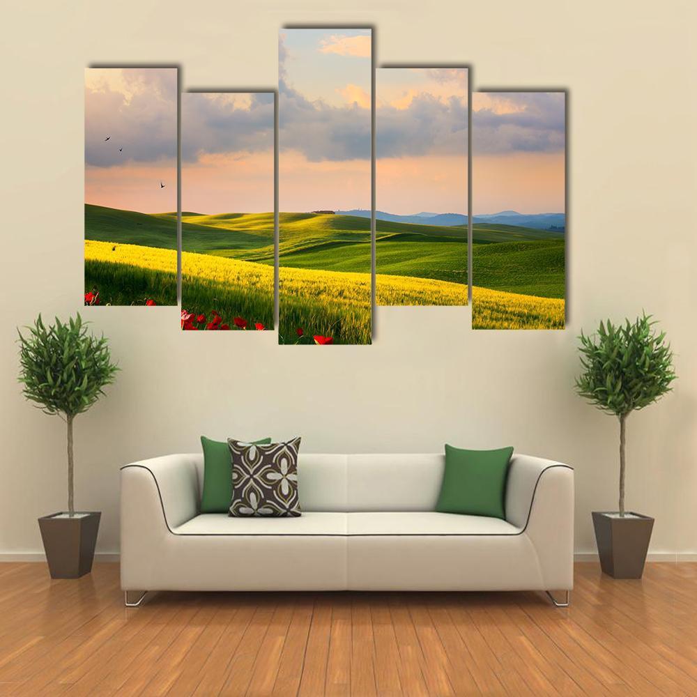 Countryside Landscape Italy Canvas Wall Art-5 Pop-Gallery Wrap-47" x 32"-Tiaracle