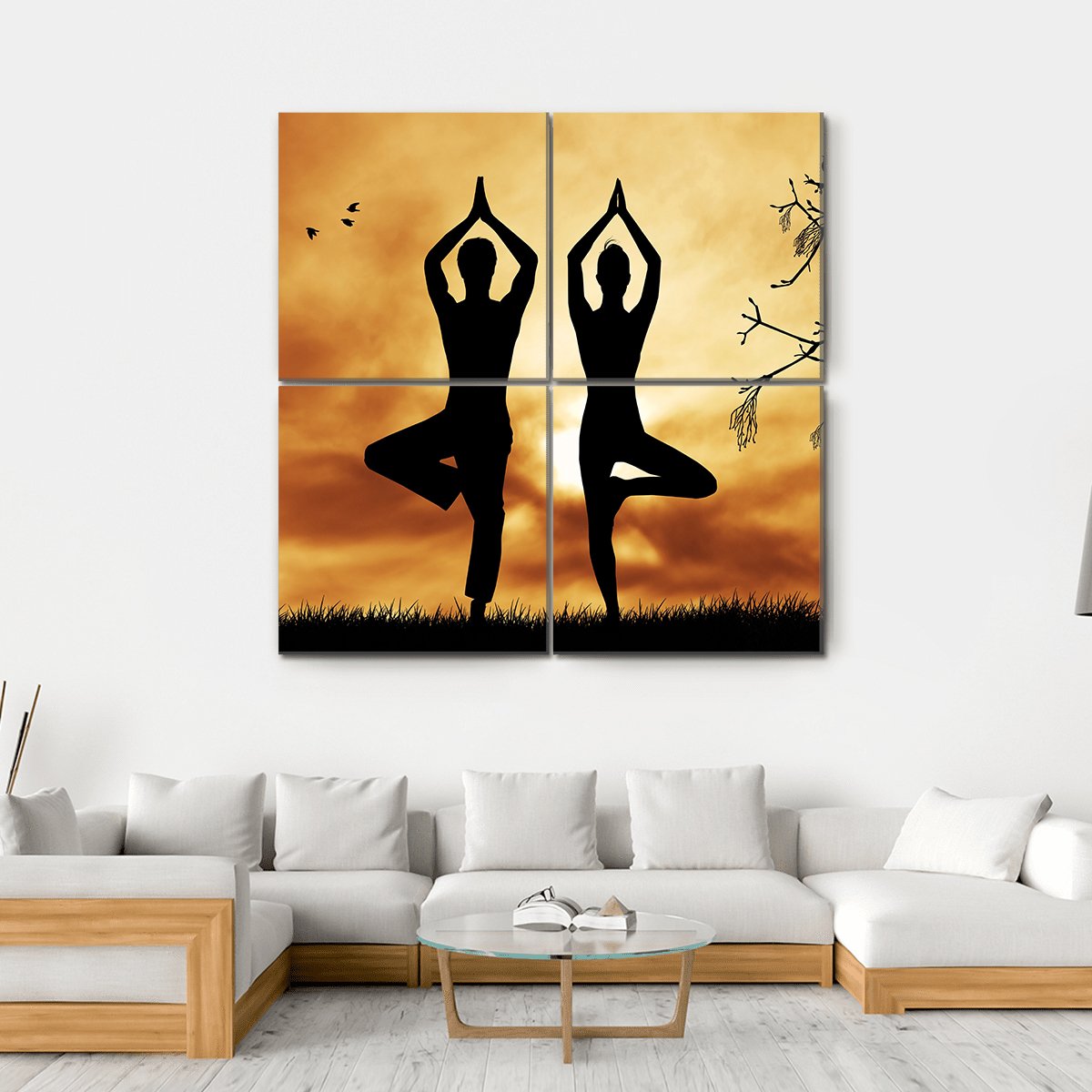 Couple Doing Yoga Canvas Wall Art-4 Square-Gallery Wrap-17" x 17"-Tiaracle