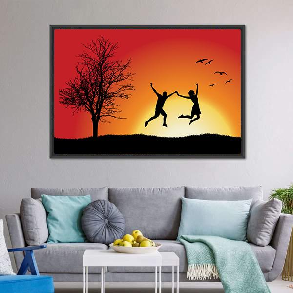 Couple Enjoying Success Canvas Wall Art-1 Piece-Floating Frame-36&quot; x 24&quot;-Tiaracle