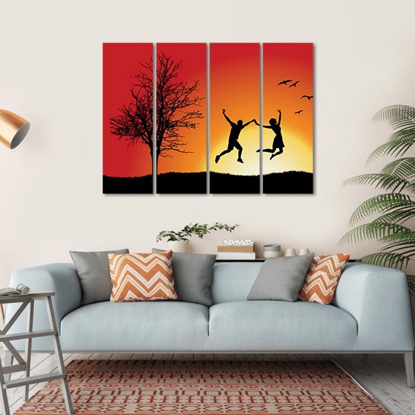 Couple Enjoying Success Canvas Wall Art-4 Horizontal-Gallery Wrap-34&quot; x 24&quot;-Tiaracle