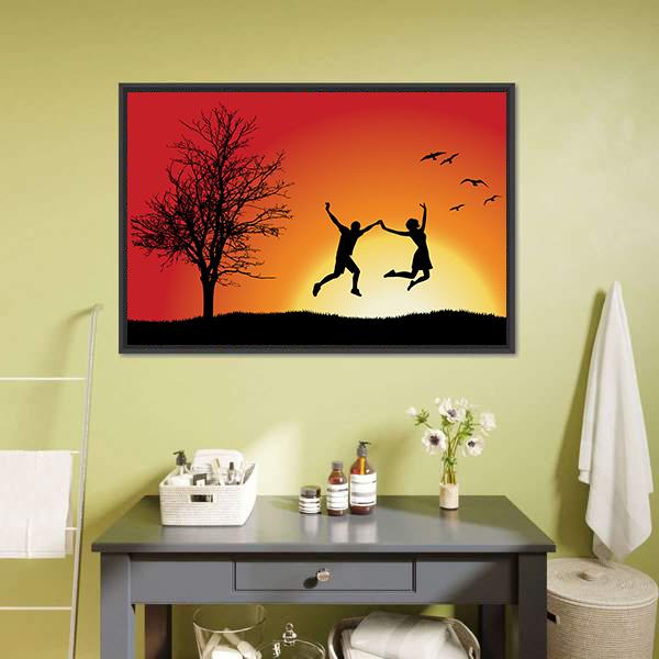 Couple Enjoying Success Canvas Wall Art-5 Horizontal-Gallery Wrap-22&quot; x 12&quot;-Tiaracle