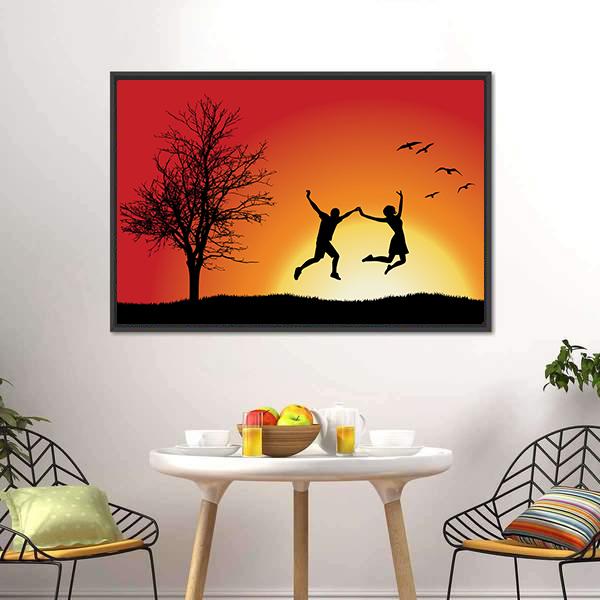 Couple Enjoying Success Canvas Wall Art-5 Horizontal-Gallery Wrap-22&quot; x 12&quot;-Tiaracle