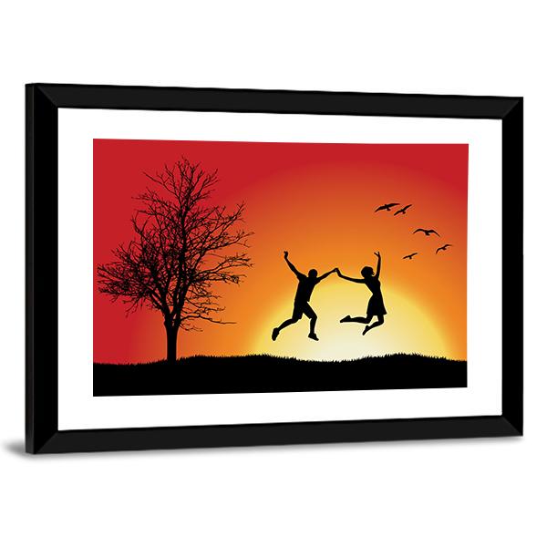 Couple Enjoying Success Canvas Wall Art-5 Horizontal-Gallery Wrap-22&quot; x 12&quot;-Tiaracle