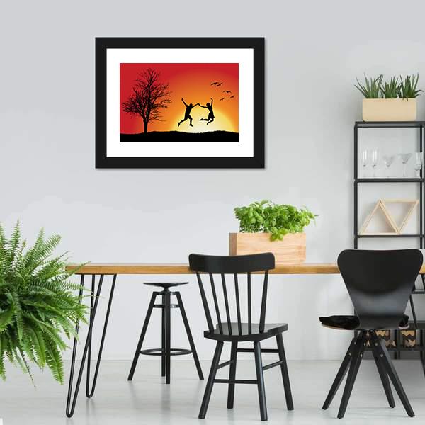 Couple Enjoying Success Panoramic Canvas Wall Art-1 Piece-36" x 12"-Tiaracle