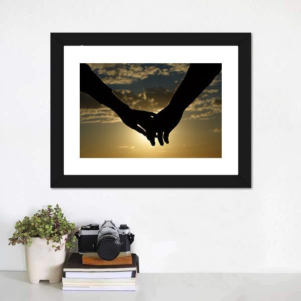 Couple Hands Silhouette Canvas Wall Art-1 Piece-Framed Print-20" x 16"-Tiaracle
