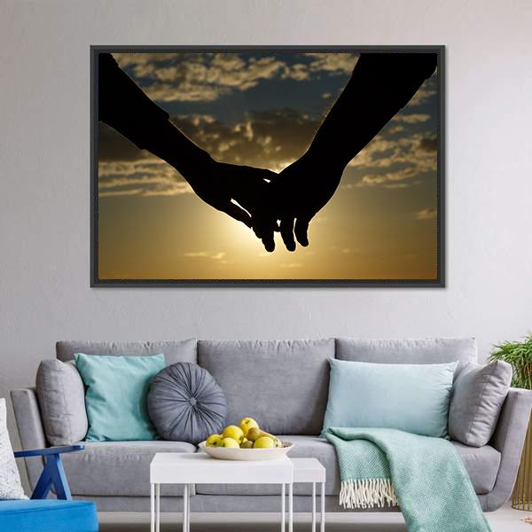 Couple Hands Silhouette Canvas Wall Art-1 Piece-Floating Frame-24" x 16"-Tiaracle