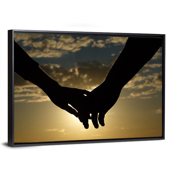 Couple Hands Silhouette Canvas Wall Art-3 Horizontal-Gallery Wrap-25" x 16"-Tiaracle