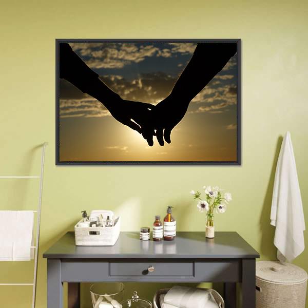 Couple Hands Silhouette Canvas Wall Art-3 Horizontal-Gallery Wrap-25" x 16"-Tiaracle