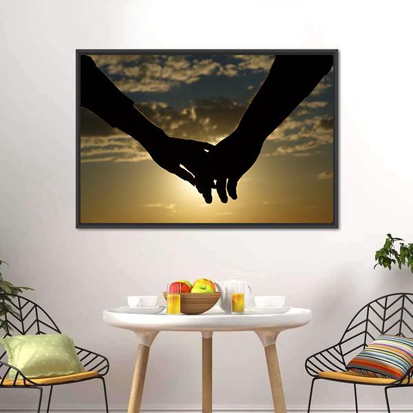 Couple Hands Silhouette Canvas Wall Art-3 Horizontal-Gallery Wrap-25" x 16"-Tiaracle