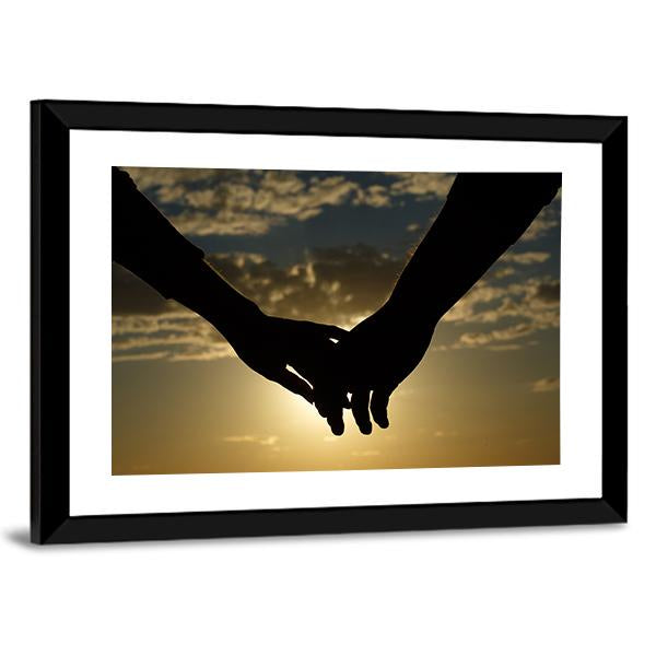 Couple Hands Silhouette Canvas Wall Art-3 Horizontal-Gallery Wrap-25" x 16"-Tiaracle