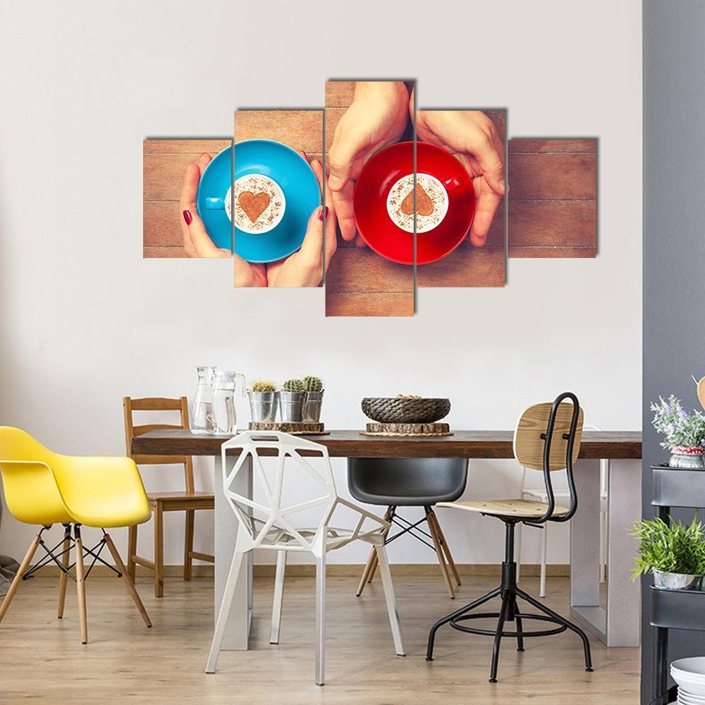 Couple Holding Coffee Cups Canvas Wall Art-5 Pop-Gallery Wrap-47" x 32"-Tiaracle