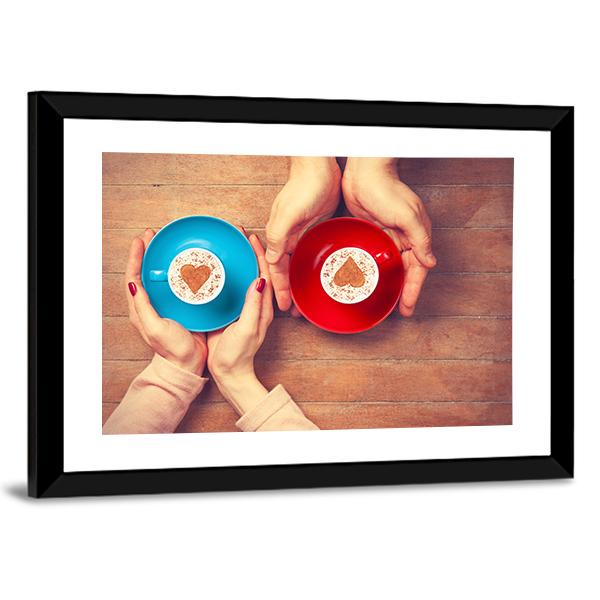 Couple Holding Coffee Cups Panoramic Canvas Wall Art-1 Piece-36" x 12"-Tiaracle