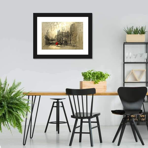 Couple In Red On Street Canvas Wall Art-3 Horizontal-Gallery Wrap-25&quot; x 16&quot;-Tiaracle