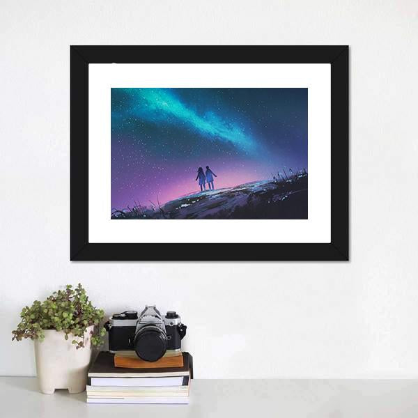 Couple & Milky Way Galaxy Canvas Wall Art-5 Horizontal-Gallery Wrap-22" x 12"-Tiaracle