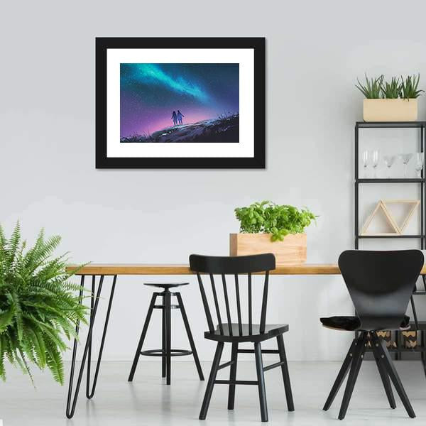 Couple & Milky Way Galaxy Canvas Wall Art-5 Horizontal-Gallery Wrap-22" x 12"-Tiaracle
