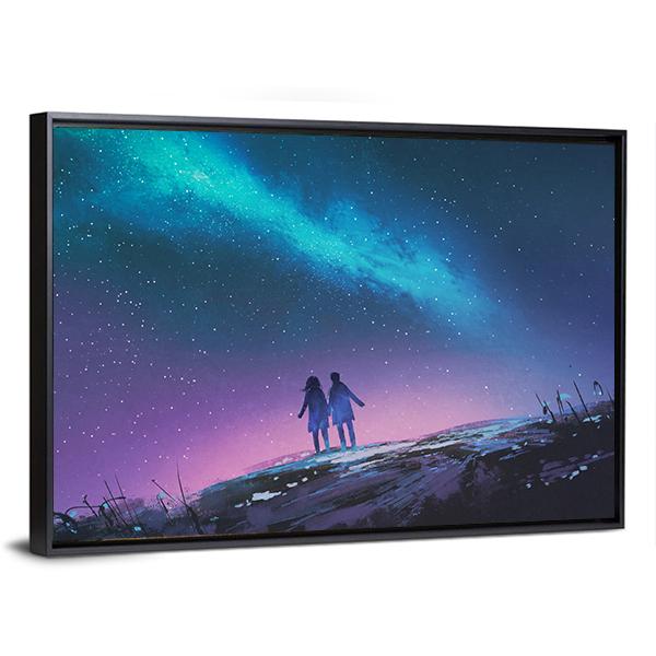 Couple & Milky Way Galaxy Canvas Wall Art-5 Horizontal-Gallery Wrap-22" x 12"-Tiaracle
