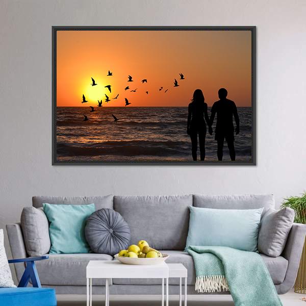 Couple On Beach Panoramic Canvas Wall Art-1 Piece-36" x 12"-Tiaracle