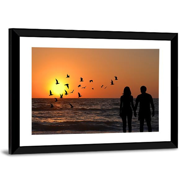 Couple On Beach Panoramic Canvas Wall Art-1 Piece-36" x 12"-Tiaracle