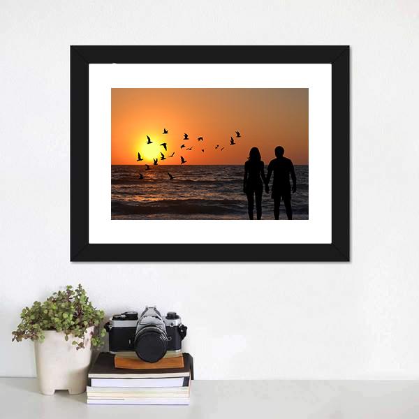 Couple On Beach Panoramic Canvas Wall Art-1 Piece-36" x 12"-Tiaracle