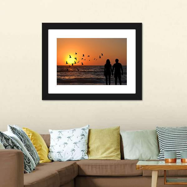 Couple On Beach Panoramic Canvas Wall Art-1 Piece-36" x 12"-Tiaracle