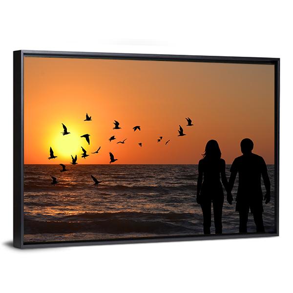 Couple On Beach Panoramic Canvas Wall Art-1 Piece-36" x 12"-Tiaracle